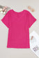 Bright pink crinkled v-neck t-shirt with short sleeves; perfect for a relax relax style