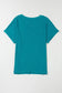 Teal short-sleeved t-shirt with textured fabric displayed as black crinkled v neck wide sleeve t-shirt