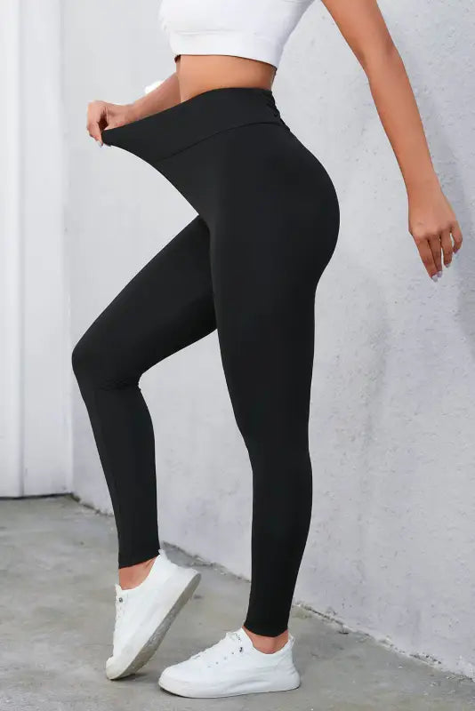 Black criss cross tummy control high waist leggings