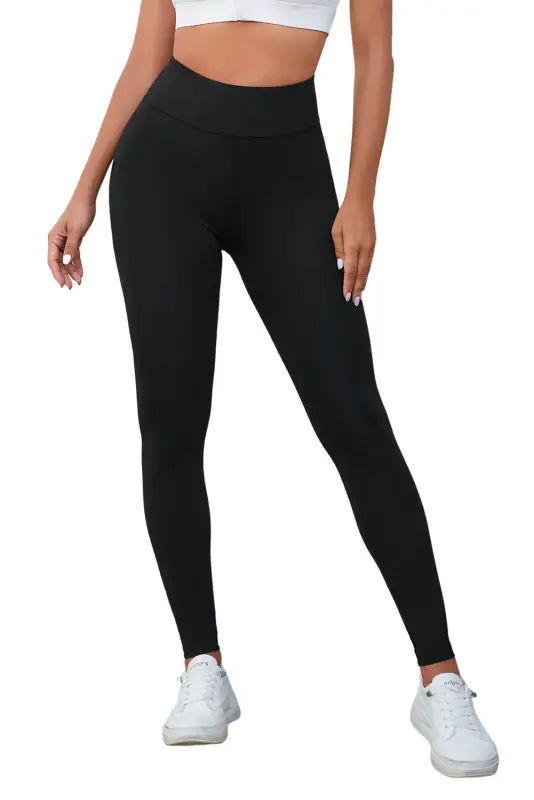 Black criss cross tummy control high waist leggings