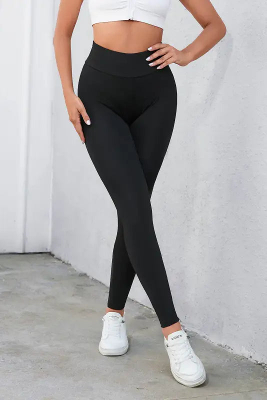 Black criss cross tummy control high waist leggings