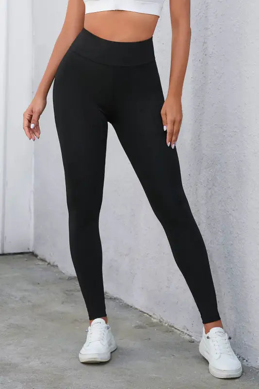 Black criss cross tummy control high waist leggings - s / 90% polyester + 10% elastane