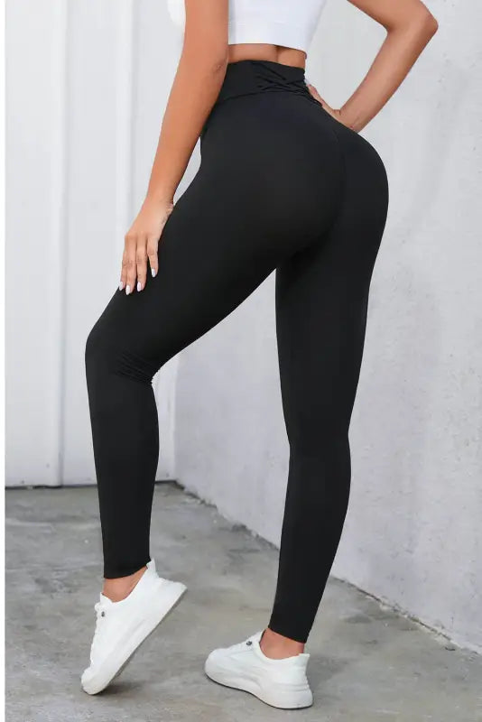 Black criss cross tummy control high waist leggings