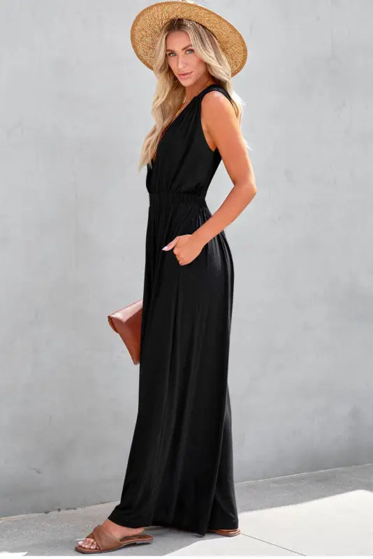 Crisscross wide leg backless jumpsuit - jumpsuits