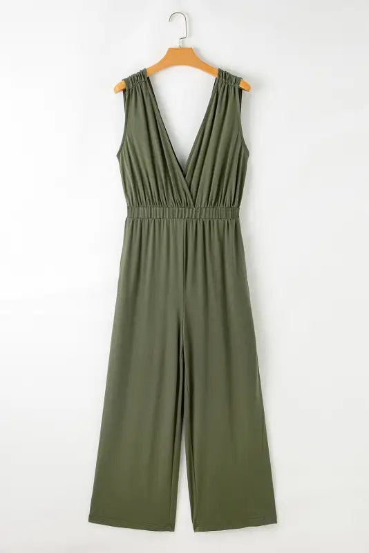 Crisscross wide leg backless jumpsuit - jungle green / s / 65% viscose + 30% polyester + 5% elastane - jumpsuits