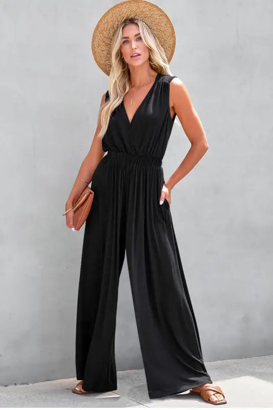 Crisscross wide leg backless jumpsuit - jumpsuits