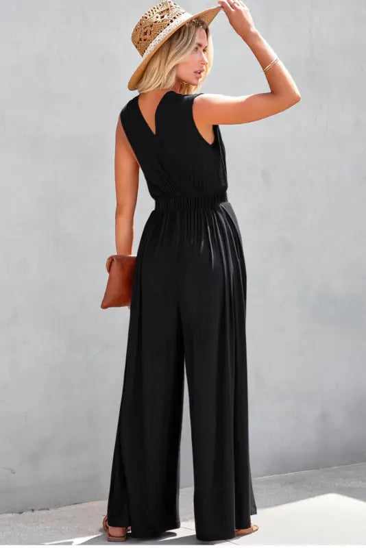 Crisscross wide leg backless jumpsuit - jumpsuits