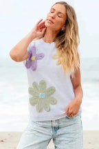 Crochet Flower Knit Short Sleeve Top - Fashionfitz