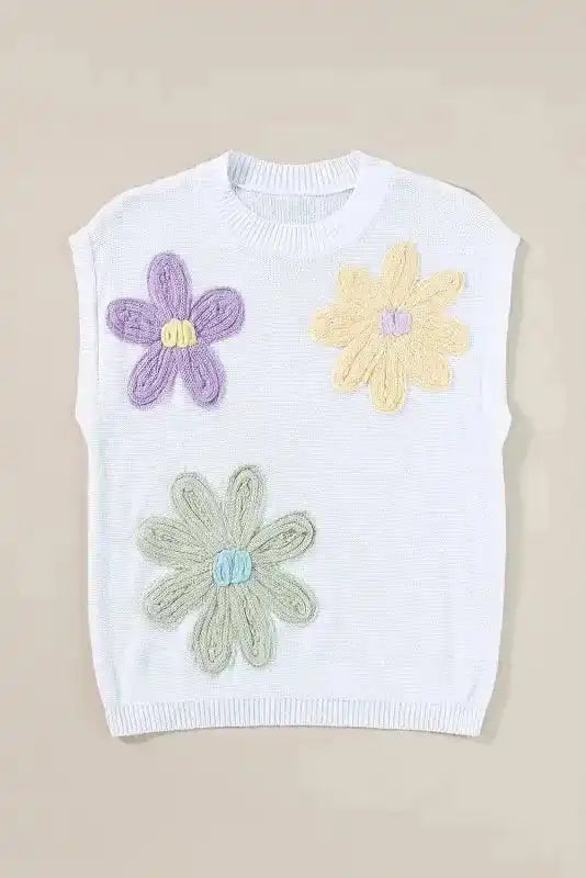 Crochet Flower Knit Short Sleeve Top - Fashionfitz