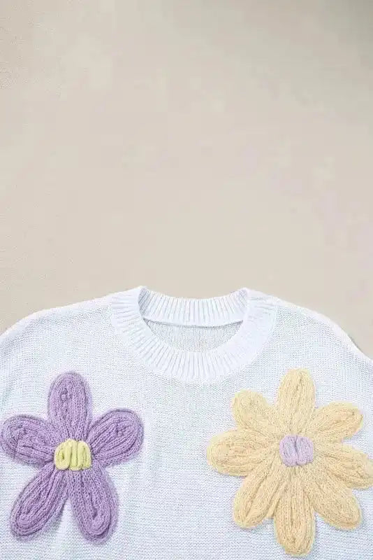 Crochet Flower Knit Short Sleeve Top - Fashionfitz