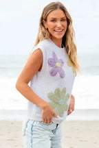Crochet Flower Knit Short Sleeve Top - Fashionfitz