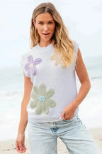 Crochet Flower Knit Short Sleeve Top - Fashionfitz