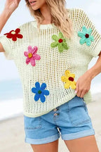 Crochet Flower T Shirt - Fashionfitz