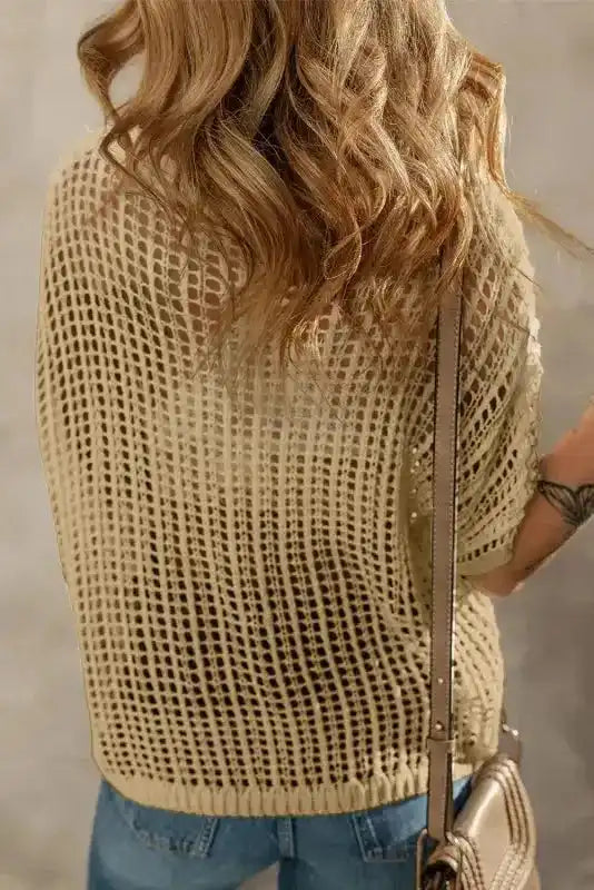Back view of Flower Embroidered Crochet Knit Top showing crochet construction and relaxed fit — Fashionfitz