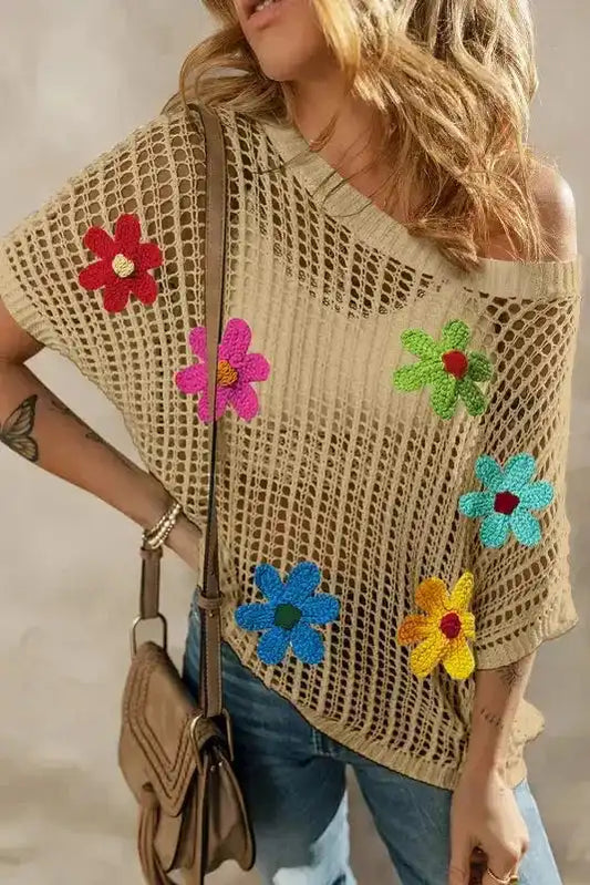 Crochet Flower T Shirt - Fashionfitz