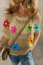 Crochet Flower T Shirt - Fashionfitz