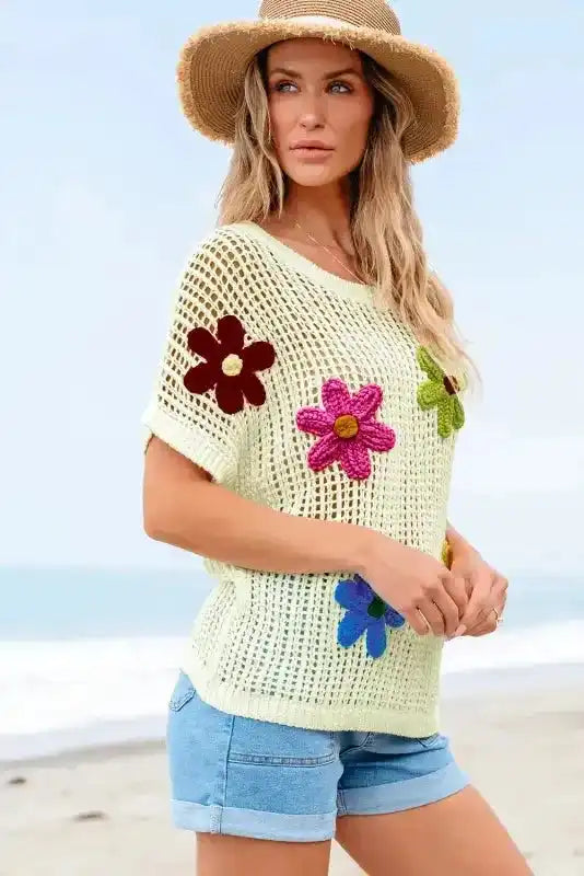 Crochet Flower T Shirt - Fashionfitz