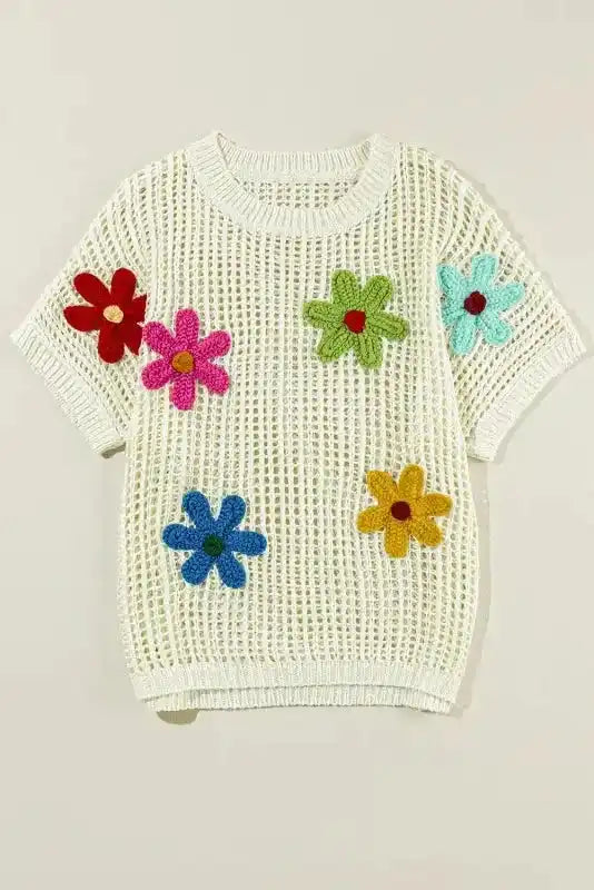 Crochet Flower T Shirt - Fashionfitz