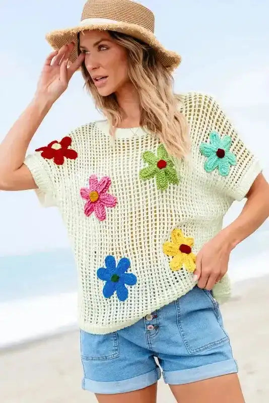 Crochet Flower T Shirt - Fashionfitz