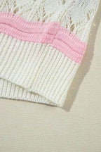 Crochet Half Sleeve Sweater - Brown Stripe Hollow Out - Fashionfitz