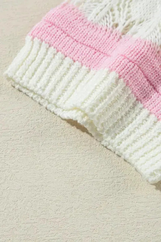 Crochet Half Sleeve Sweater - Brown Stripe Hollow Out - Fashionfitz