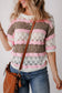 Crochet half sleeve sweater - brown stripe hollow out - short sweaters