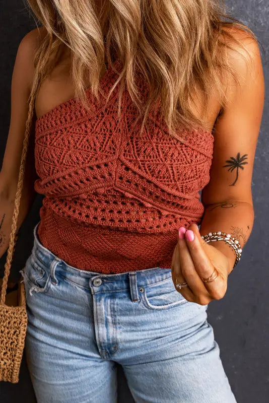 Crochet halter neck backless tank top - tops