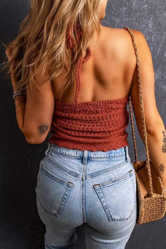 Crochet halter neck backless tank top - tops