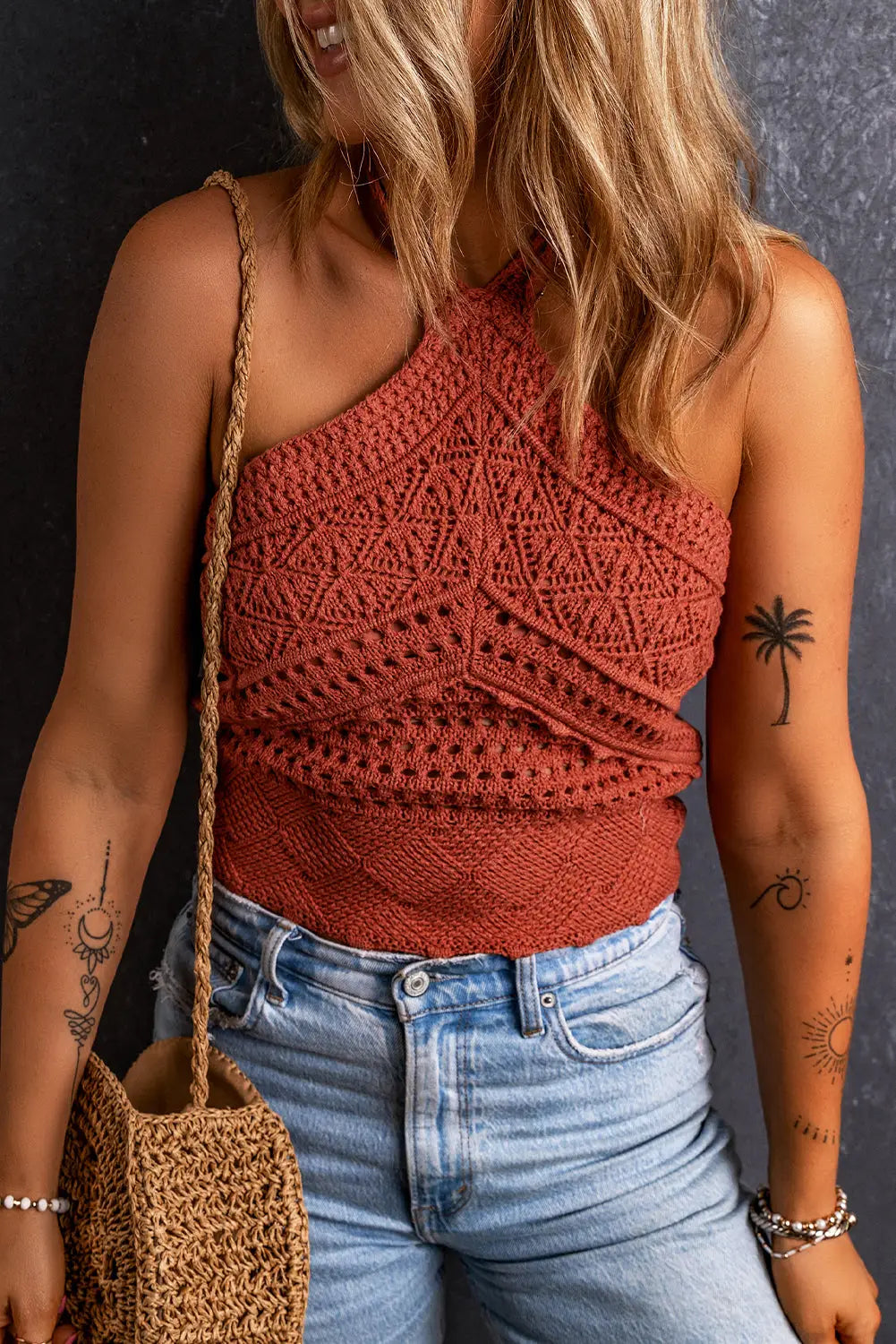 Crochet halter neck backless tank top - tops