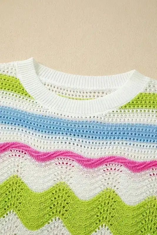 Crochet Knit Top - Ruffled Short Sleeve Sweater - Fashionfitz