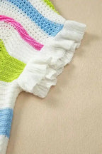 Crochet Knit Top - Ruffled Short Sleeve Sweater - Fashionfitz