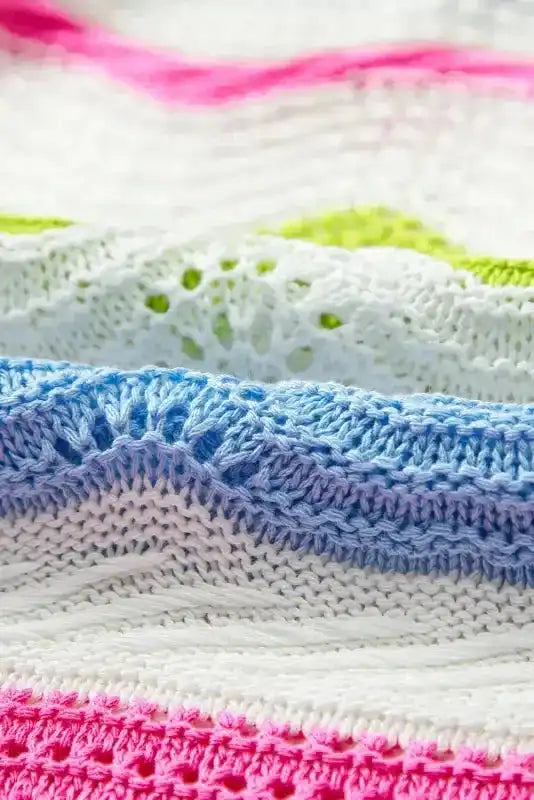 Crochet Knit Top - Ruffled Short Sleeve Sweater - Fashionfitz