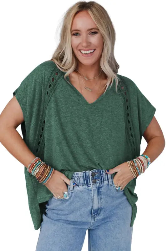 Crochet lace detail oversized tee - tops & tees