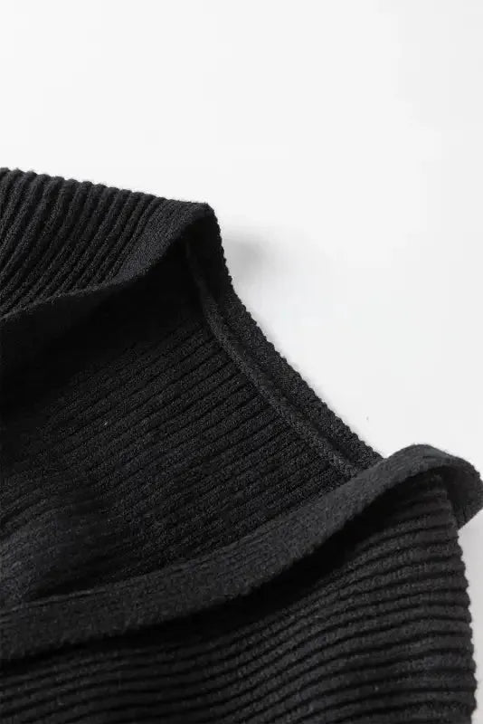 Crochet Lace Sleeve Ribbed Knit Cardigan - Black - Fashionfitz