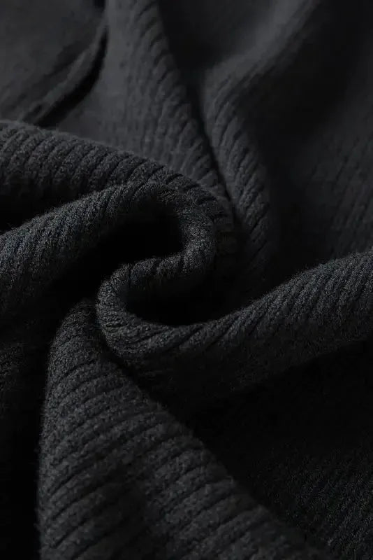 Crochet Lace Sleeve Ribbed Knit Cardigan - Black - Fashionfitz