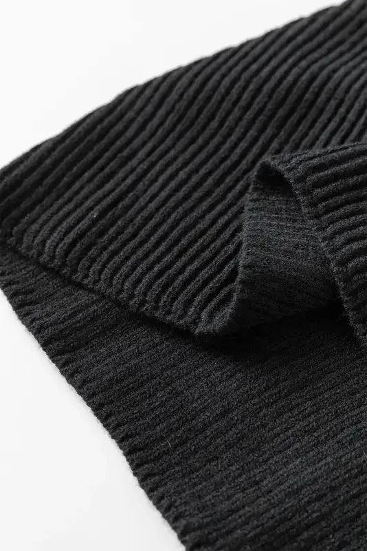 Crochet Lace Sleeve Ribbed Knit Cardigan - Black - Fashionfitz