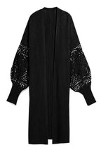 Crochet Lace Sleeve Ribbed Knit Cardigan - Black - Fashionfitz