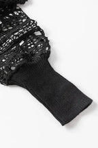 Crochet Lace Sleeve Ribbed Knit Cardigan - Black - Fashionfitz