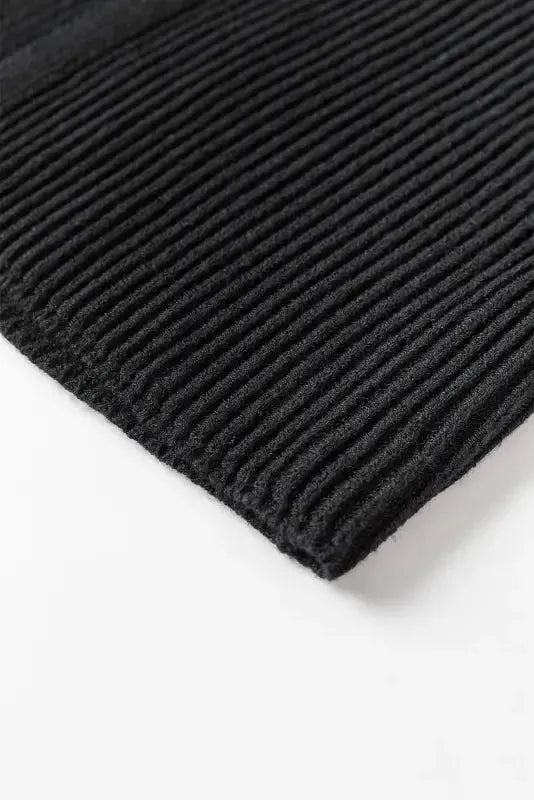 Crochet Lace Sleeve Ribbed Knit Cardigan - Black - Fashionfitz