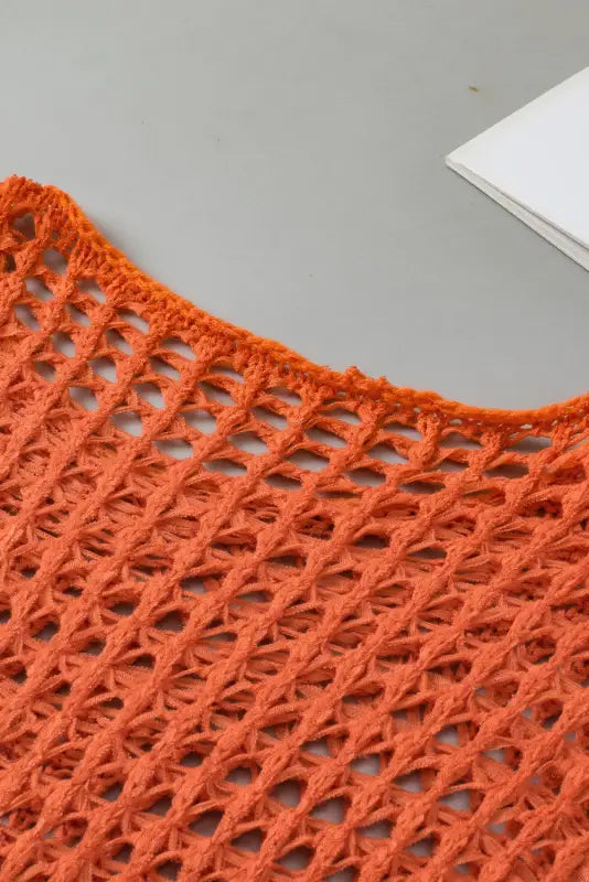 Crochet top - orange open knit bell sleeve tunic sweater - sweaters