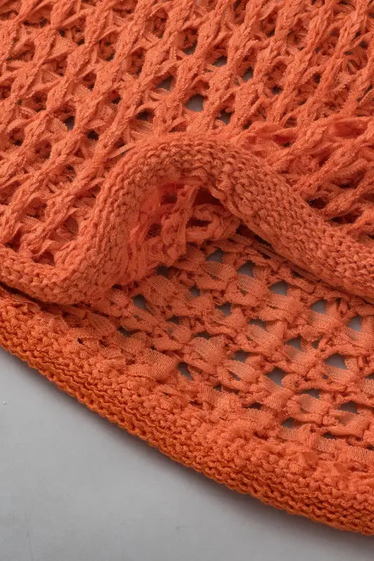 Crochet top - orange open knit bell sleeve tunic sweater - sweaters