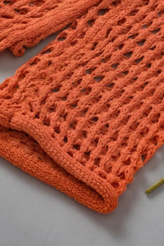 Crochet top - orange open knit bell sleeve tunic sweater - sweaters