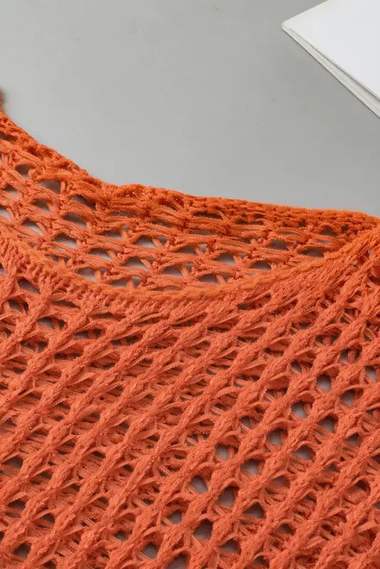 Crochet top - orange open knit bell sleeve tunic sweater - sweaters