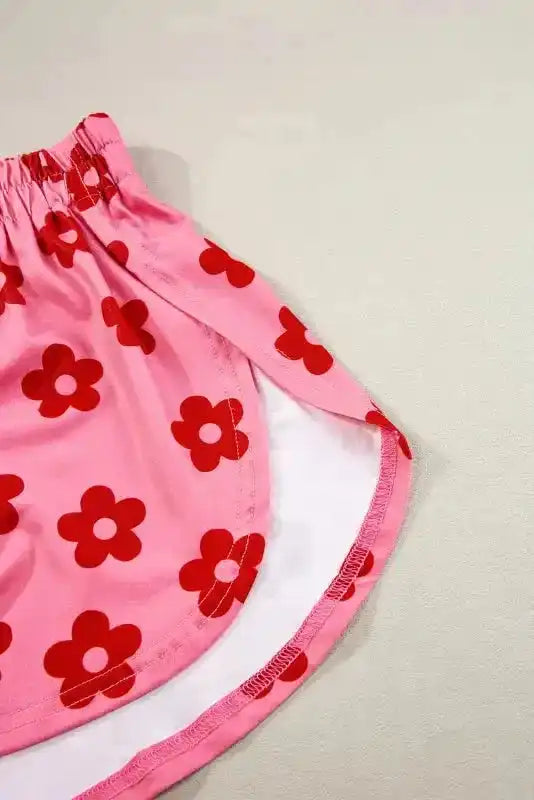 Crop Tee and Shorts Lounge Set - Rose Floral Print - Fashionfitz