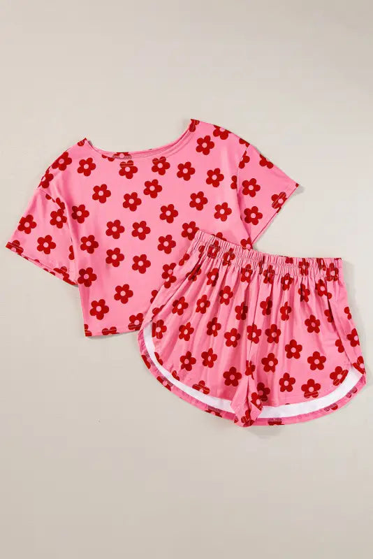 Crop tee and shorts lounge set - rose floral print - loungewear & sleepwear/loungewear