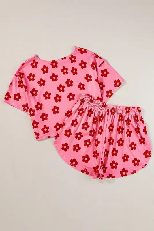 Crop tee and shorts lounge set - rose floral print - loungewear & sleepwear/loungewear