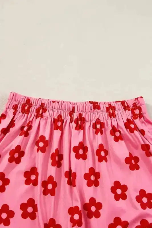 Crop Tee and Shorts Lounge Set - Rose Floral Print - Fashionfitz