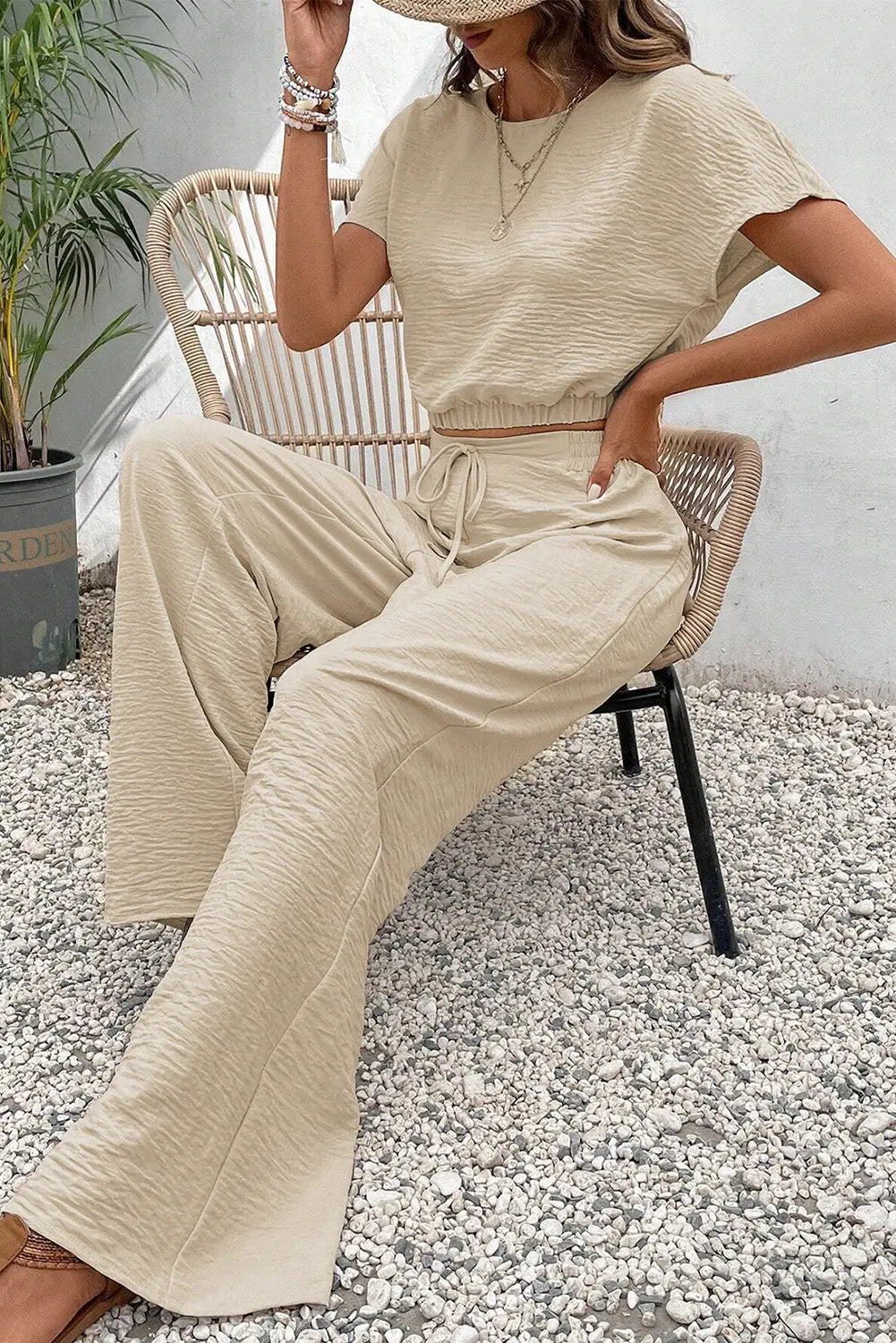 Crop top and wide leg pants matching set - two piece sets/pant sets