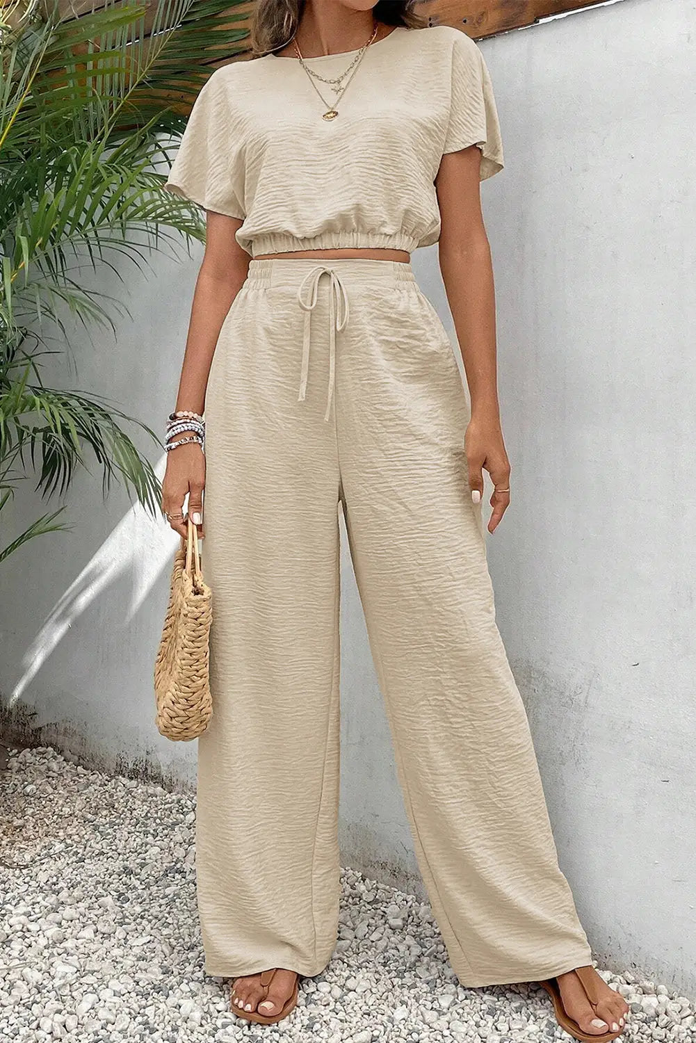 Crop top and wide leg pants matching set - two piece sets/pant sets