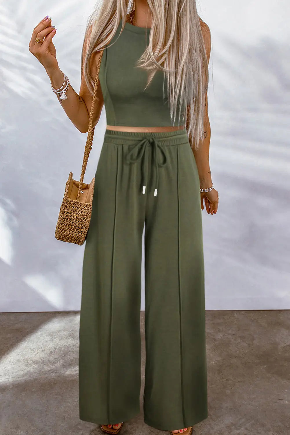 Crop top and wide leg pants set - two piece sets